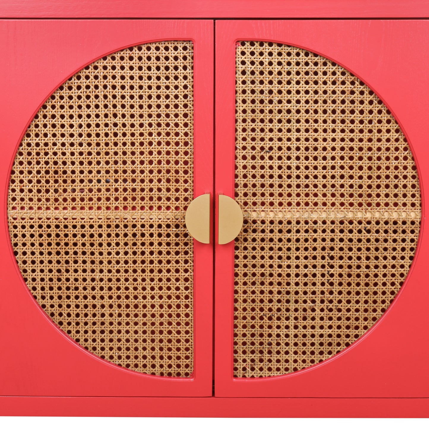 2 door cabinet with semicircular elements,natural rattan weaving,suitable for multiple scenes such as living room, bedroom, study room