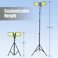 LED Work Light with Stand, 11200 Lumen Dual-Head Tripod Lights Construction, Outdoor Construction Light Stand Portable stand work light with Remote, Waterproof Versatility Light for Jobsite Backyard