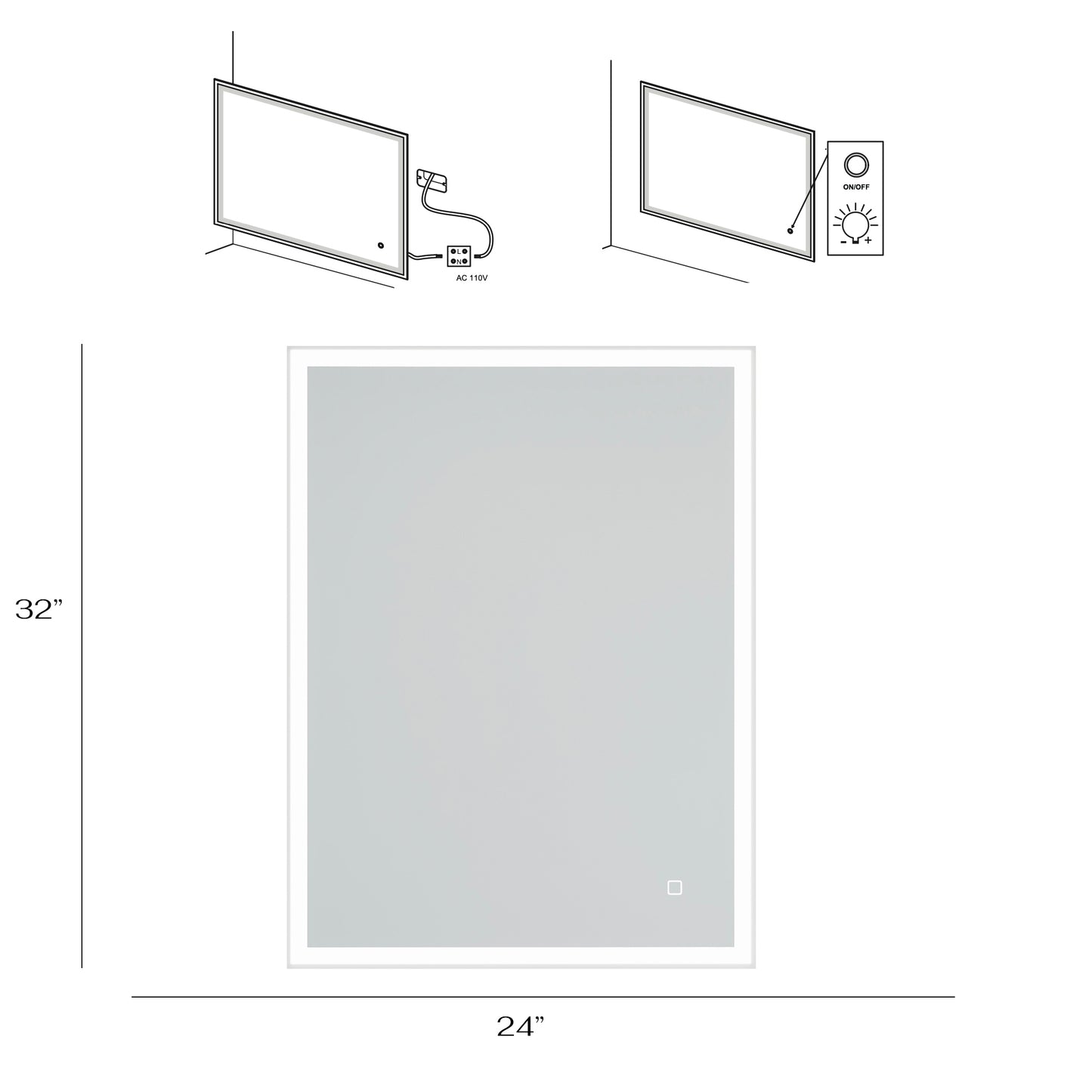 32 x 24 in.  Rectangular Frameless Wall-Mount Anti-Fog LED Light Bathroom Vanity Mirror