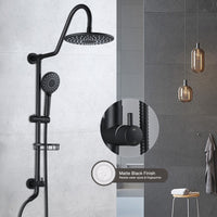 10" Rainfall Shower Head and Handheld Showerhead Combo Shower System with Slide Bar, Matte Black