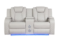 Benz LED & Power Recliner 3 PC Made With Faux Leather in Ice