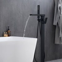 Single-Handle Freestanding Floor Mount Roman Tub Faucet Bathtub Filler with Hand Shower in Matte Black