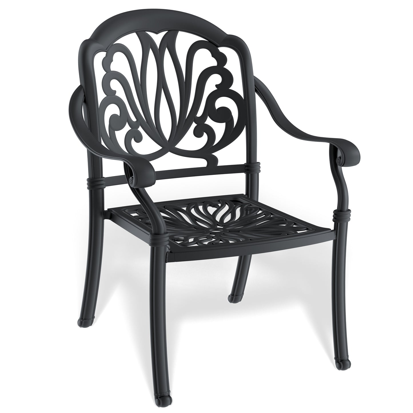 5-Piece Set Of Cast Aluminum Patio Furniture  With Black Frame and  Seat Cushions In Random Colors