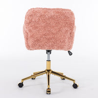 A&A Furniture Office Chair,Artificial rabbit hair Home Office Chair with Golden Metal Base,Adjustable Desk Chair Swivel Office Chair,Vanity Chair(Pink)