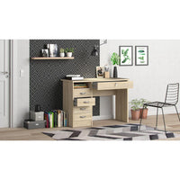 Modern Desk with 5 Storage Drawers for Living Room or Home Office, Oak Structure