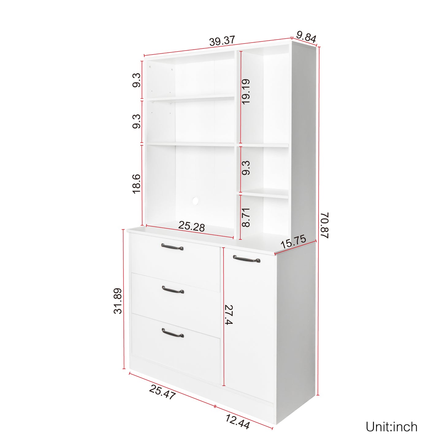 Large Kitchen Pantry Storage Cabinet with Drawers & Open Shelves, Freestanding Kitchen Cupboard Buffet Cabinet