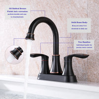 2-Handle 4-Inch Oil Rubbed Bronze Bathroom Faucet, Bathroom Vanity Sink Faucets with Pop-up Drain and Supply Hoses