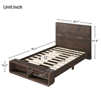 Queen Size Wood Platform Bed with Storage Bench in Walnut