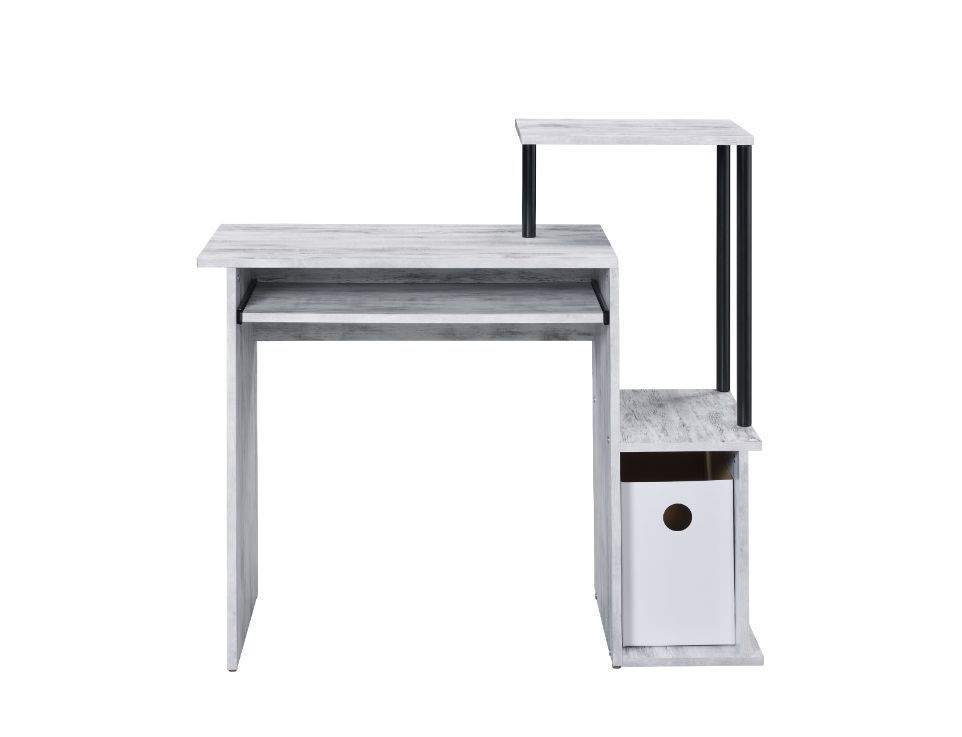 ACME Lyphre Computer Desk, Antique White & Black Finish 92762