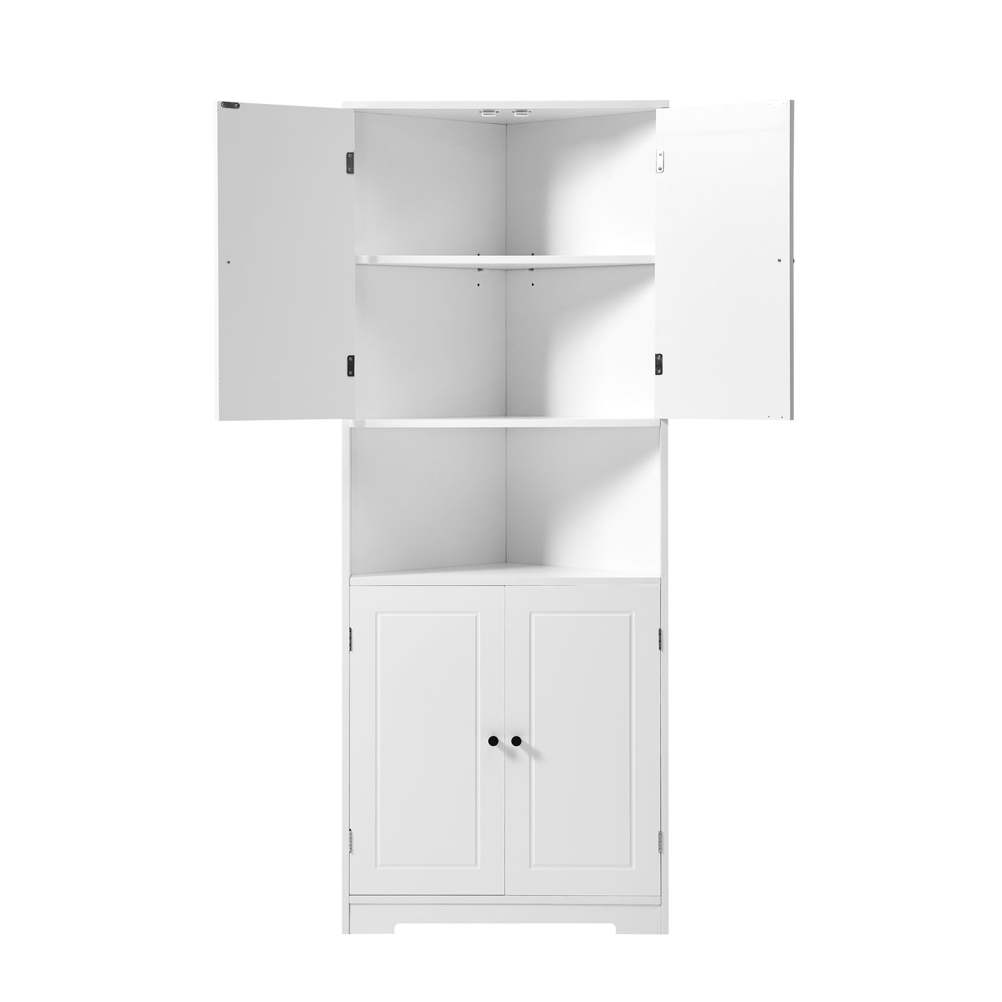 Tall Bathroom Storage Cabinet, Corner Cabinet with Doors and Adjustable Shelf, MDF Board with Painted Finish, White