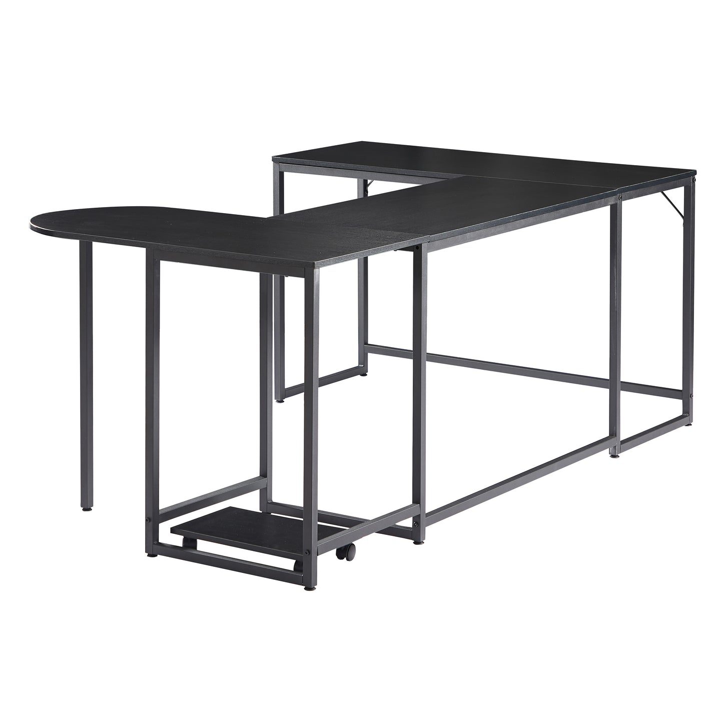 U-shaped Computer Desk, Industrial Corner Writing Desk with CPU Stand, Gaming Table Workstation Desk for Home Office (Black) (OLD SKU: WF198675AAB)