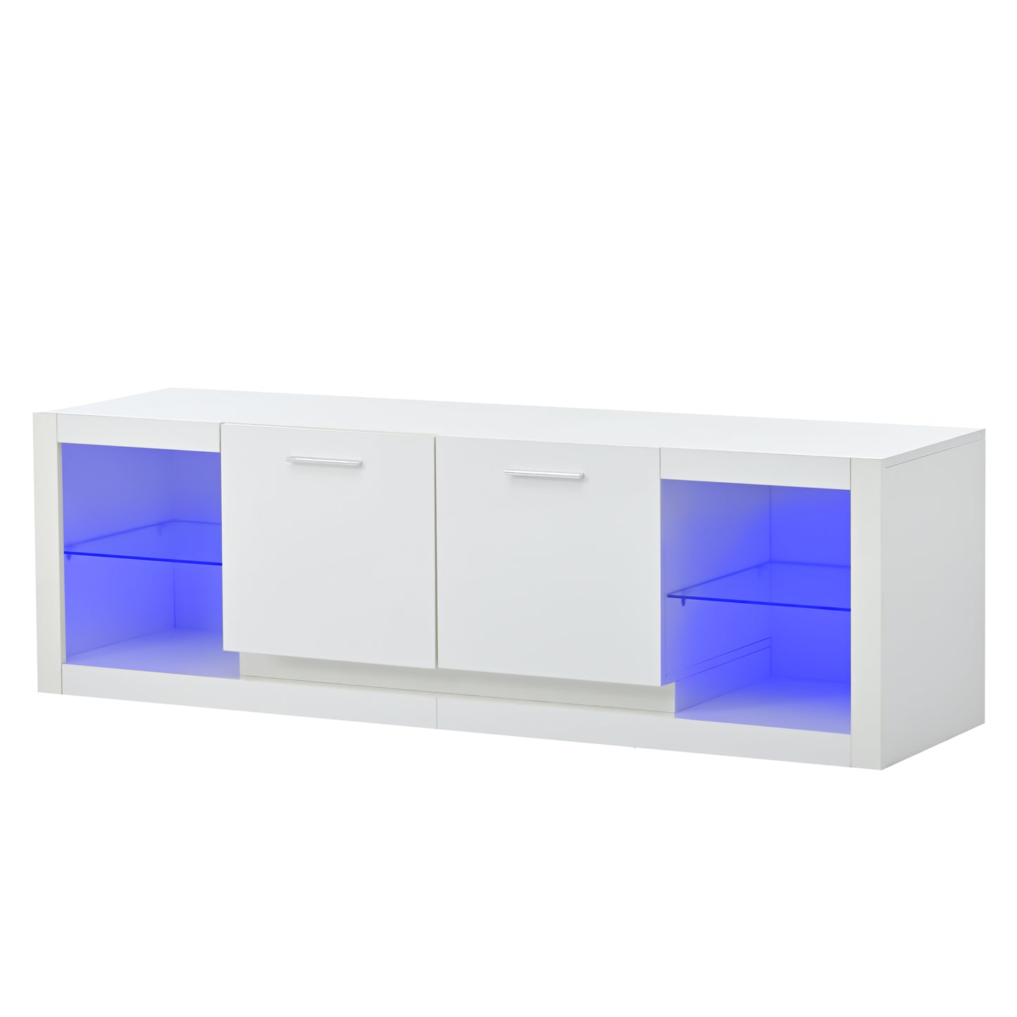 ON-TREND Modern TV Stand with 2 Tempered Glass Shelves, High Gloss Entertainment Center for TVs Up to 70'', Elegant TV Cabinet with LED Color Changing Lights for Living Room, White