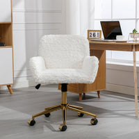 A&A Furniture Office Chair,Artificial rabbit hair Home Office Chair with Golden Metal Base,Adjustable Desk Chair Swivel Office Chair,Vanity Chair(Beige)