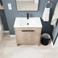 30 Inch Freestanding Bathroom Vanity with White Ceramic Sink & 2 Soft-Close Cabinet Doors (BVB02430PLO-BL9075B)=W999S00063