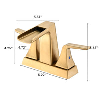 Two Handle 4 Inch Centerset Waterfall Bathroom Sink Faucet, Brushed Golden