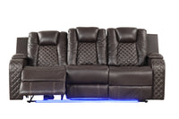 Benz LED & Power Reclining Sofa Made With Faux Leather in Brown