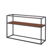 48.03" Glass Console Sofa Table, Modern Open Hallway Table, Narrow Entryway Table,  2 Shelves Couch Side Table with Adjustable Feet,Black Metal Reversable Walnut and Cement ash