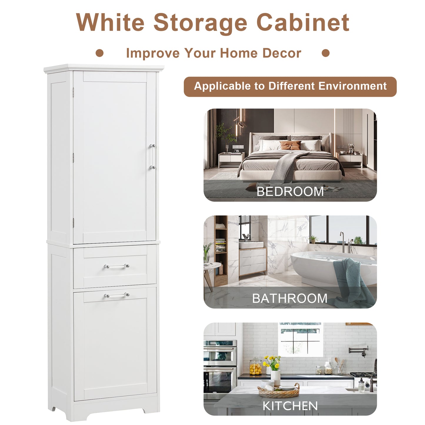 Tall Bathroom Storage Cabinet, Freestanding Storage Cabinet with Two Different Size Drawers and Adjustable Shelf, MDF Board with Painted Finish, White