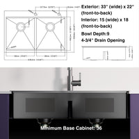 33x22 Inch Gunmetal Black Topmount Double Bowl Workstation Kitchen Sink 18 Gauge Stainless Steel With Black Faucet