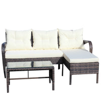 Outdoor patio Furniture sets 3 piece Conversation set wicker Ratten Sectional Sofa With Seat Cushions(Beige Cushion)