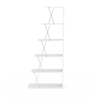 Furnish Home Store Modern 5 Tier Ladder Bookshelf Organizers, Narrow Bookshelf for Small Spaces Office Furniture Bookcase, White/Chrome