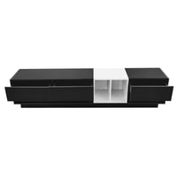 ON-TREND Sleek and Stylish TV Stand with Perfect Storage Solution, Two-tone Media Console for TVs Up to 80'', Functional TV Cabinet with Versatile Compartment for Living Room, Black