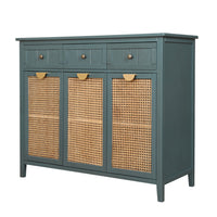 3 door 3 drawer cabinet,sideboard,real wood texture,hand painted,natural rattan weaving,suitable for multiple scenes such as living room, bedroom, study room