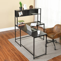 L-Shaped Desk with Hutch Reversible Corner Computer Desk with Storage Shelves, Industrial 54.3" L Shaped Desk Large Gaming Desk Saves Space for Home Office, Black