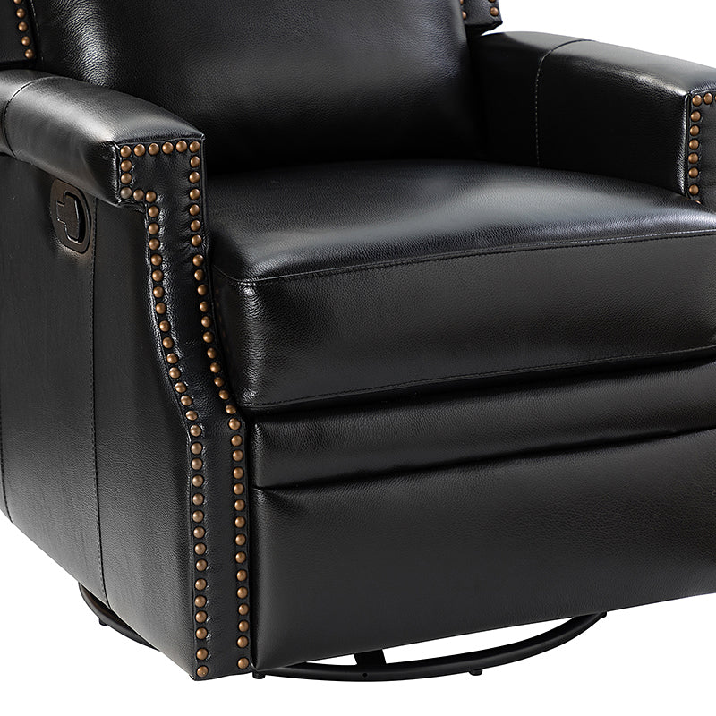 Louise Genuine Leather Swivel Rocker Recliner-BLACK