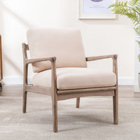 Wood Frame Armchair, Easy Assembly Mid Century Modern Farmhouse Accent Chair Lounge Chair for Living Room, Bedroom, Home Office,Tan Linen, Set of Two