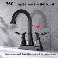 2-Handle 4-Inch Oil Rubbed Bronze Bathroom Faucet, Bathroom Vanity Sink Faucets with Pop-up Drain and Supply Hoses