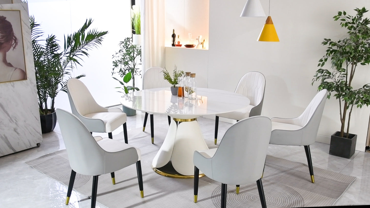 53 inch Modern sintered stone round dining table with stainless steel base with 6 pcs chairs