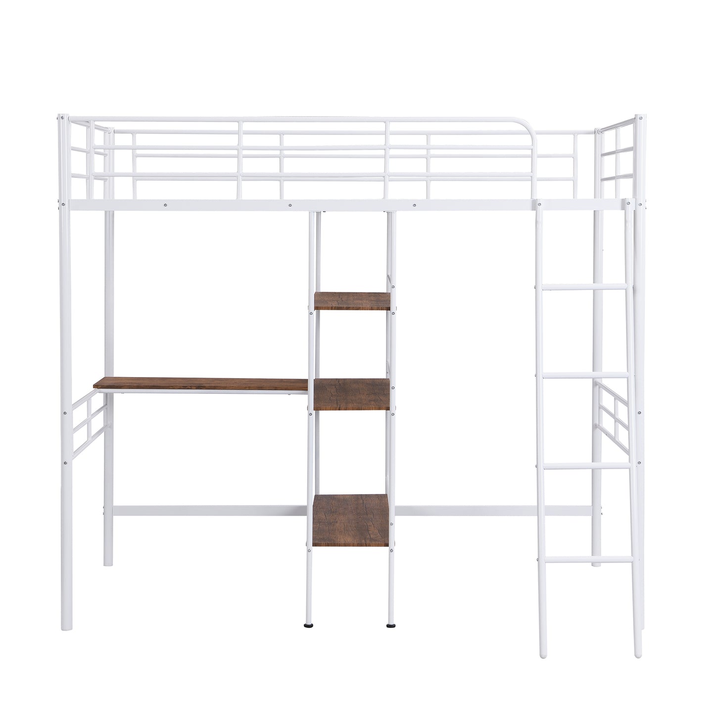 Twin Size Metal Loft Bed and Built-in Desk and Shelves,White(OLD SKU:WF280270AAK)