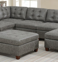 Living Room Furniture Antique Grey Modular Sectional 9pc Set Breathable Leatherette Tufted Couch 3x Corner Wedge 4x Armless Chairs and 2x Ottoman