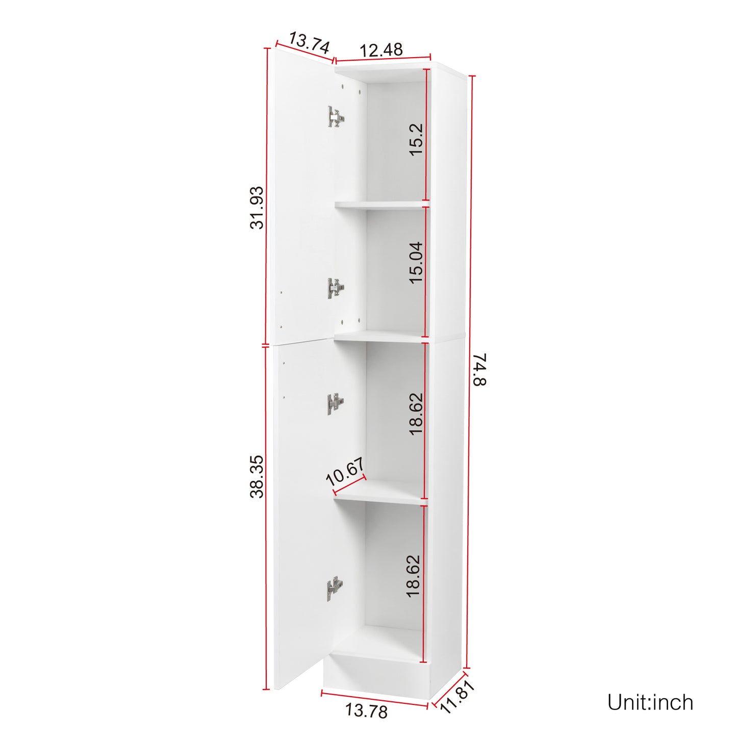 Freestanding  Cabinet with Inadjustable Shelves and two Doors for Kitchen, Dining Room, White