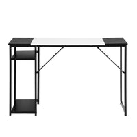 47.2" L x 23.6" D Writing Computer Desk, Home Office Study Desk with 2 Storage Shelves on Right Side, Fashion Simple Style Wood Table Metal Frame- White & Black