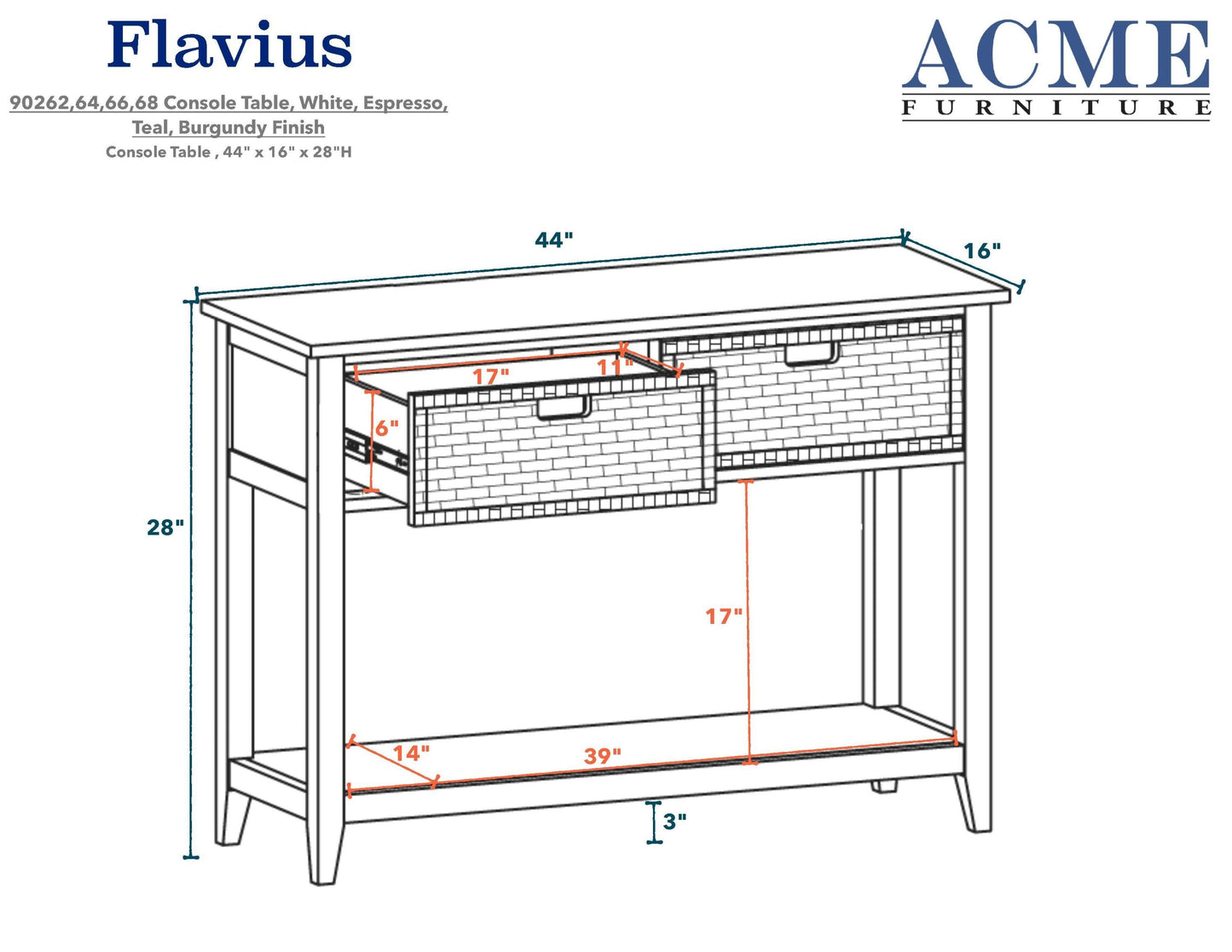 ACME Flavius Console Table in Teal 90266