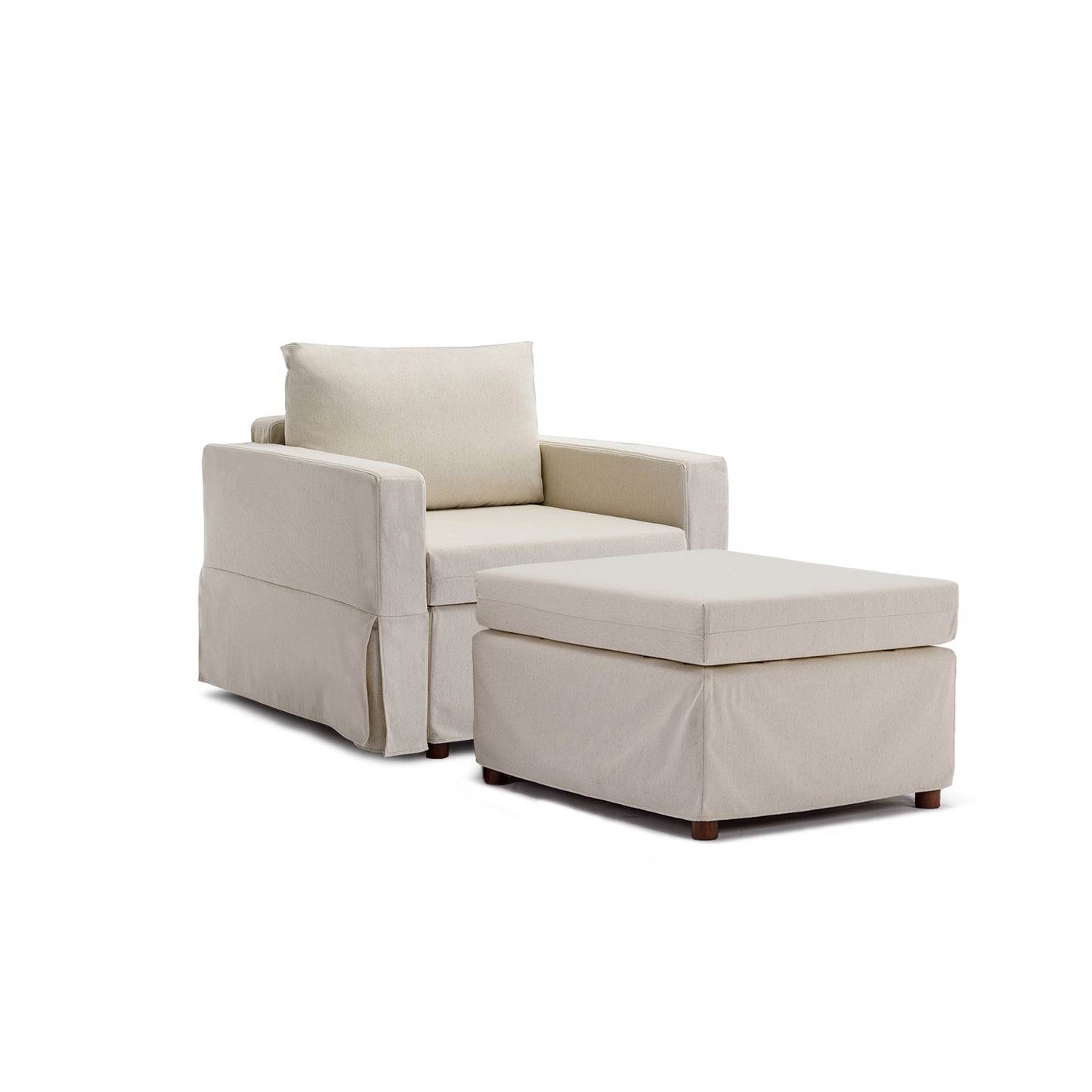 Single Seat Module Sofa Sectional Couch With 1 Ottoman,Cushion Covers Removable and Washable,Cream