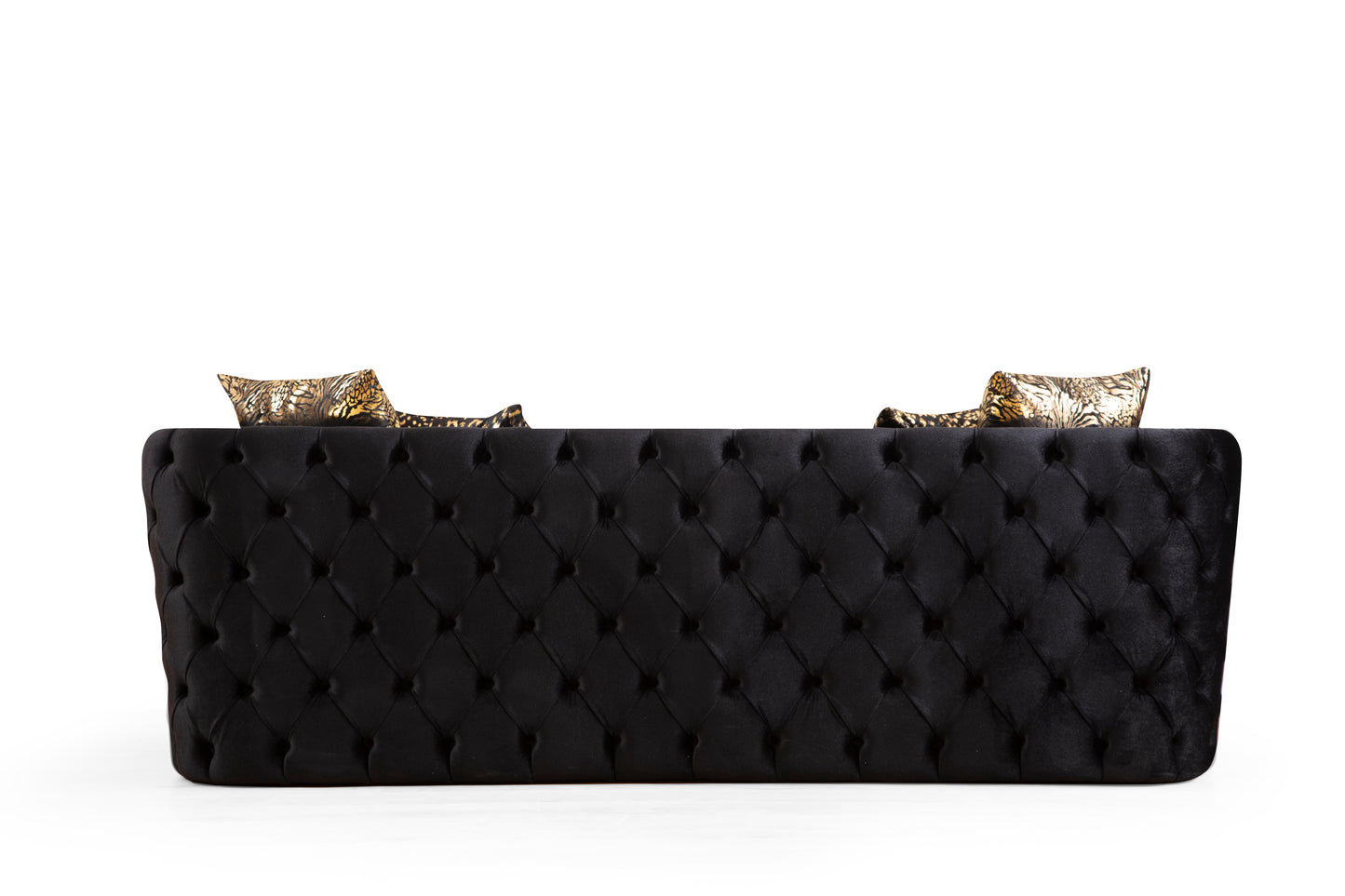 Naomi Button Tufted 2 Pc Sofa Set with Velvet Fabric and Gold Accent in Black