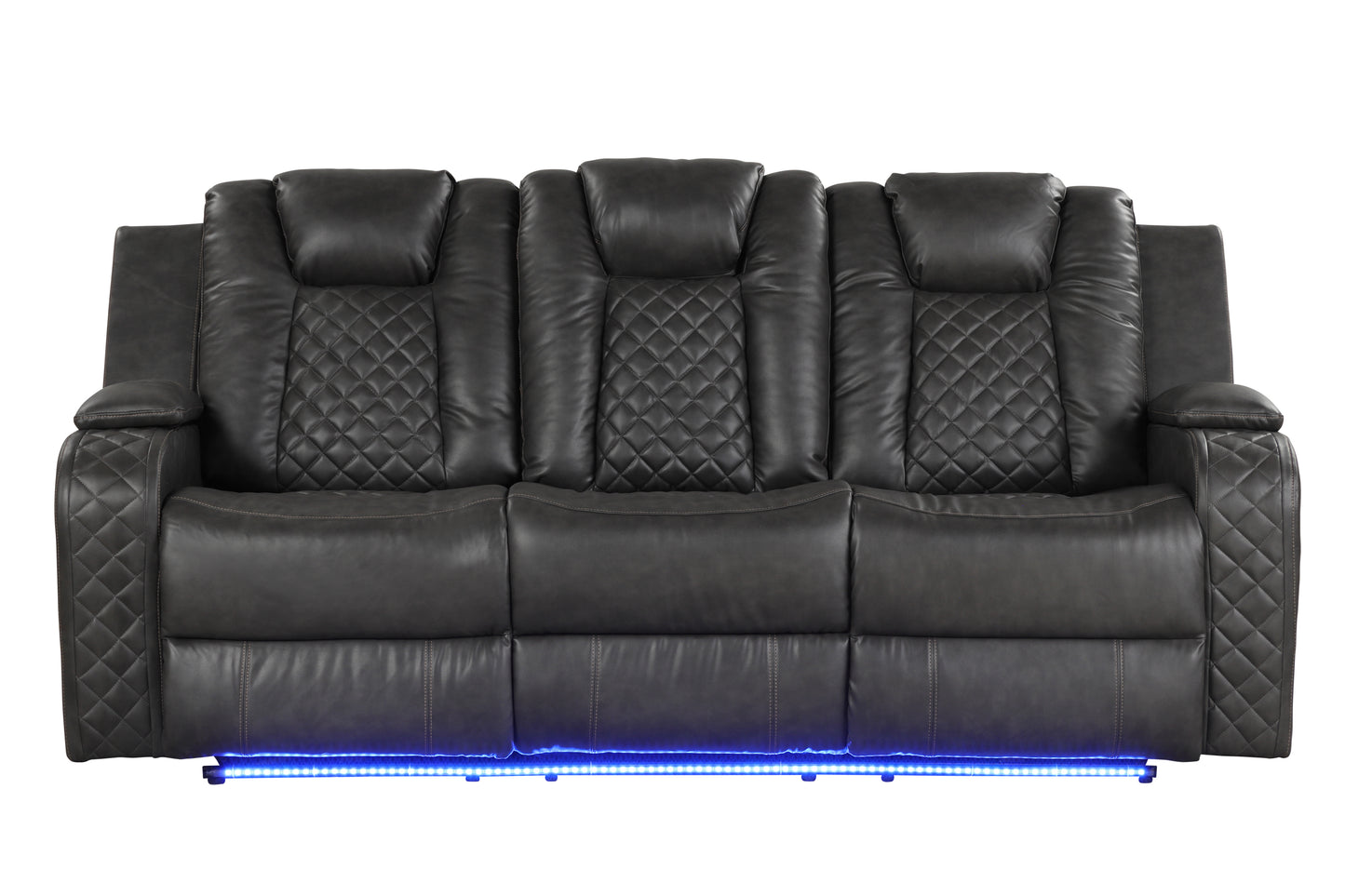 Benz LED & Power Recliner 3 PC Made With Faux Leather in Black