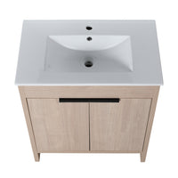 30 Inch Freestanding Bathroom Vanity with White Ceramic Sink & 2 Soft-Close Cabinet Doors (BVB02430PLO-BL9075B)=W999S00063