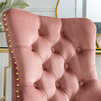 A&A Furniture Office Chair,Velvet Upholstered Tufted Button Home Office Chair with Golden Metal Base,Adjustable Desk Chair Swivel Office Chair (Pink)