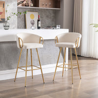 30 Inch Set of 2 Bar Stools,with Chrome Footrest and Base Velvet + Golden Leg Simple Bar Stool,CREAM