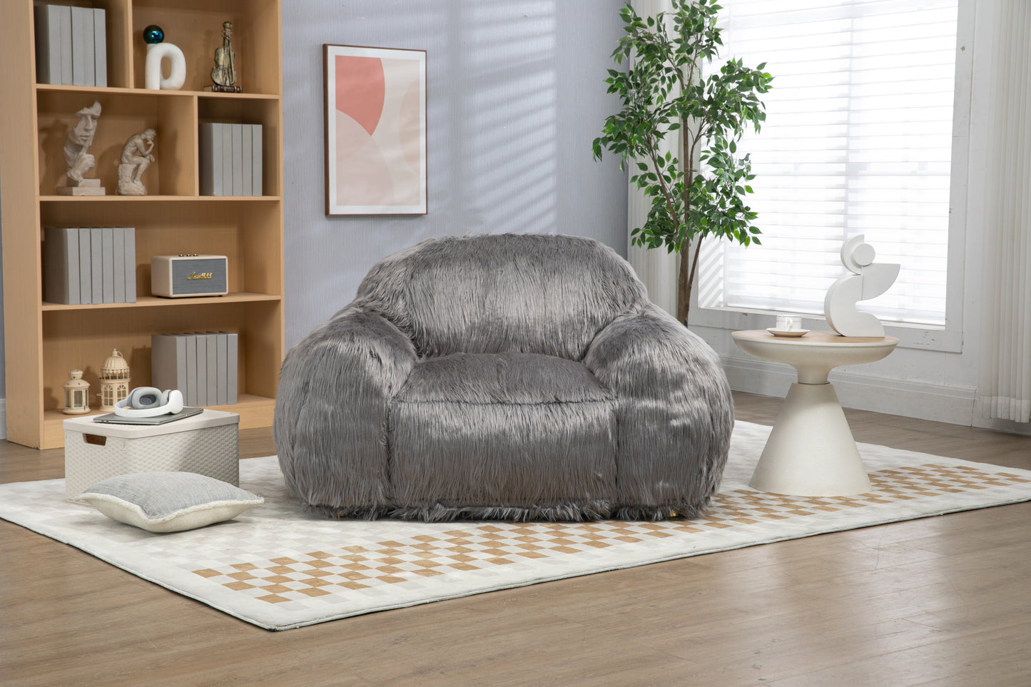 Bean bag chair lazy long hair sofa bean bag chair adult, teen high density foam filled modern focus chair comfortable living room, bedroom chair