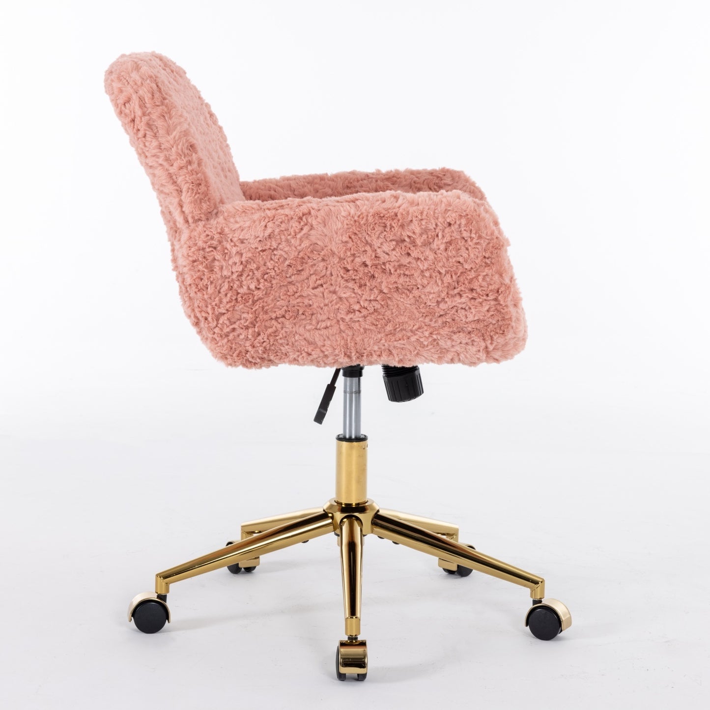 A&A Furniture Office Chair,Artificial rabbit hair Home Office Chair with Golden Metal Base,Adjustable Desk Chair Swivel Office Chair,Vanity Chair(Pink)