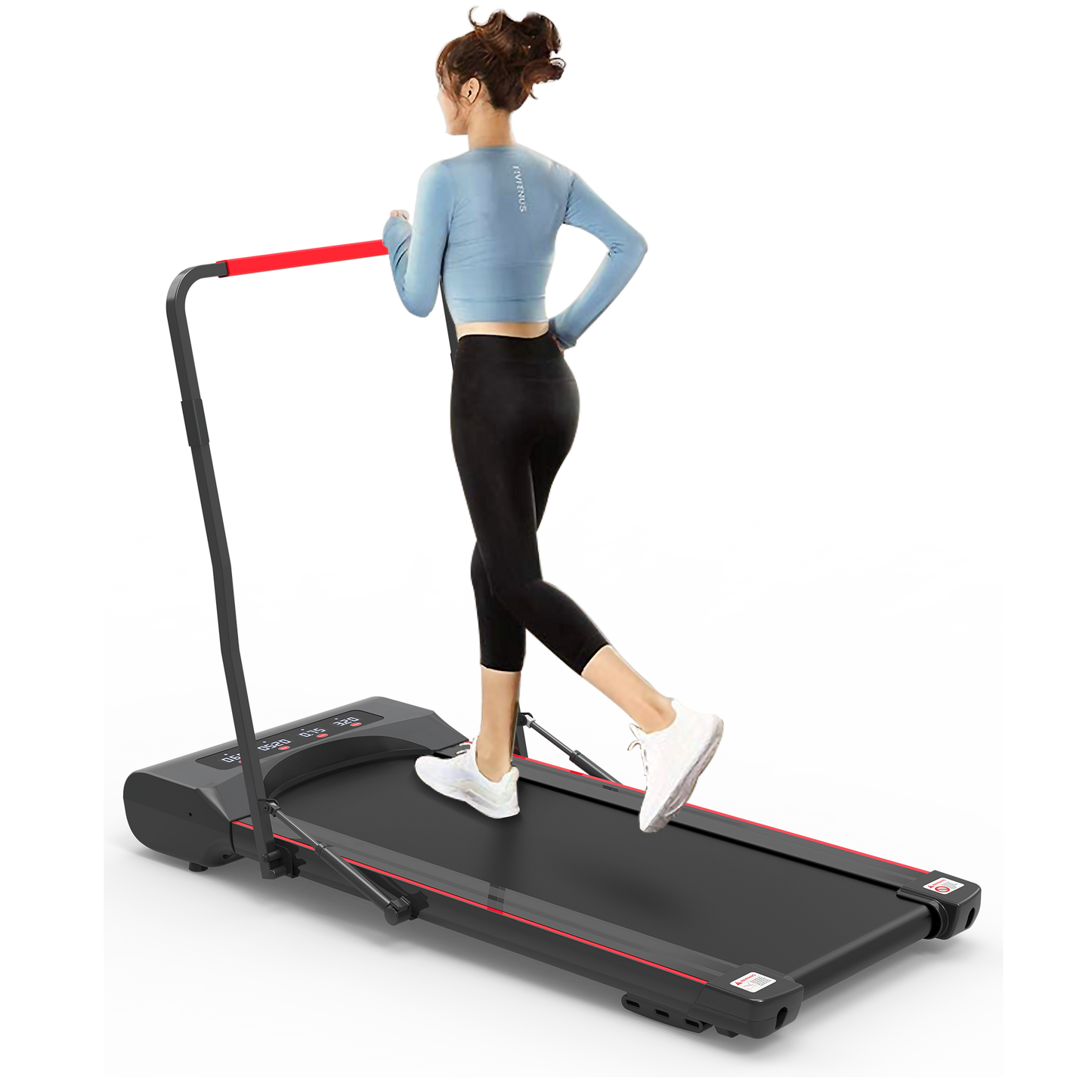 Under Desk Walking Pad Treadmill Foldable with Handlebar Remote Controll, 300 LB Capacity