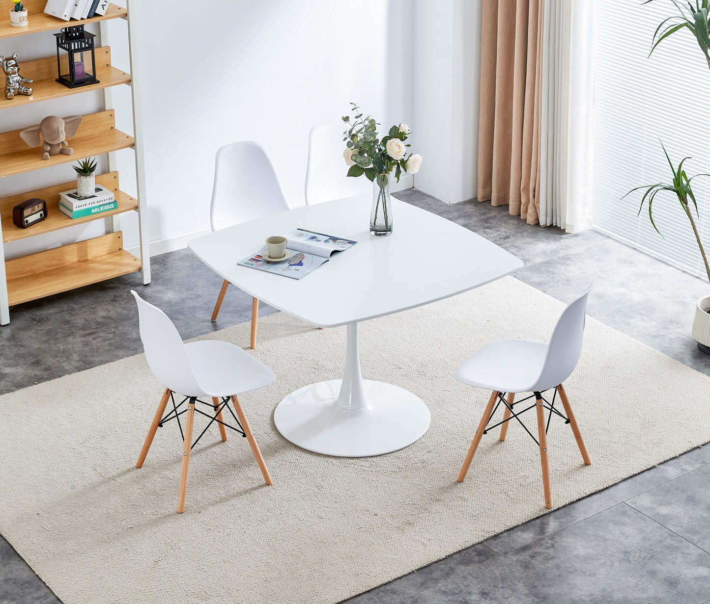 42.1"WHITE Table Mid-century Dining Table for 4-6 people With Round Mdf Table Top, Pedestal Dining Table, End Table Leisure Coffee Table