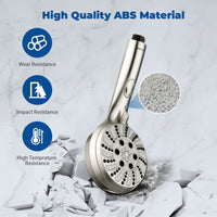 Shower Head Combo -  4.5'' 6-Setting Handheld Showerhead and 7'' 5-Setting Rainfall Spray, One Click for High Pressure/Trickle Mode, with 70'' Longer Stainless Steel Hose, Brushed Nickel