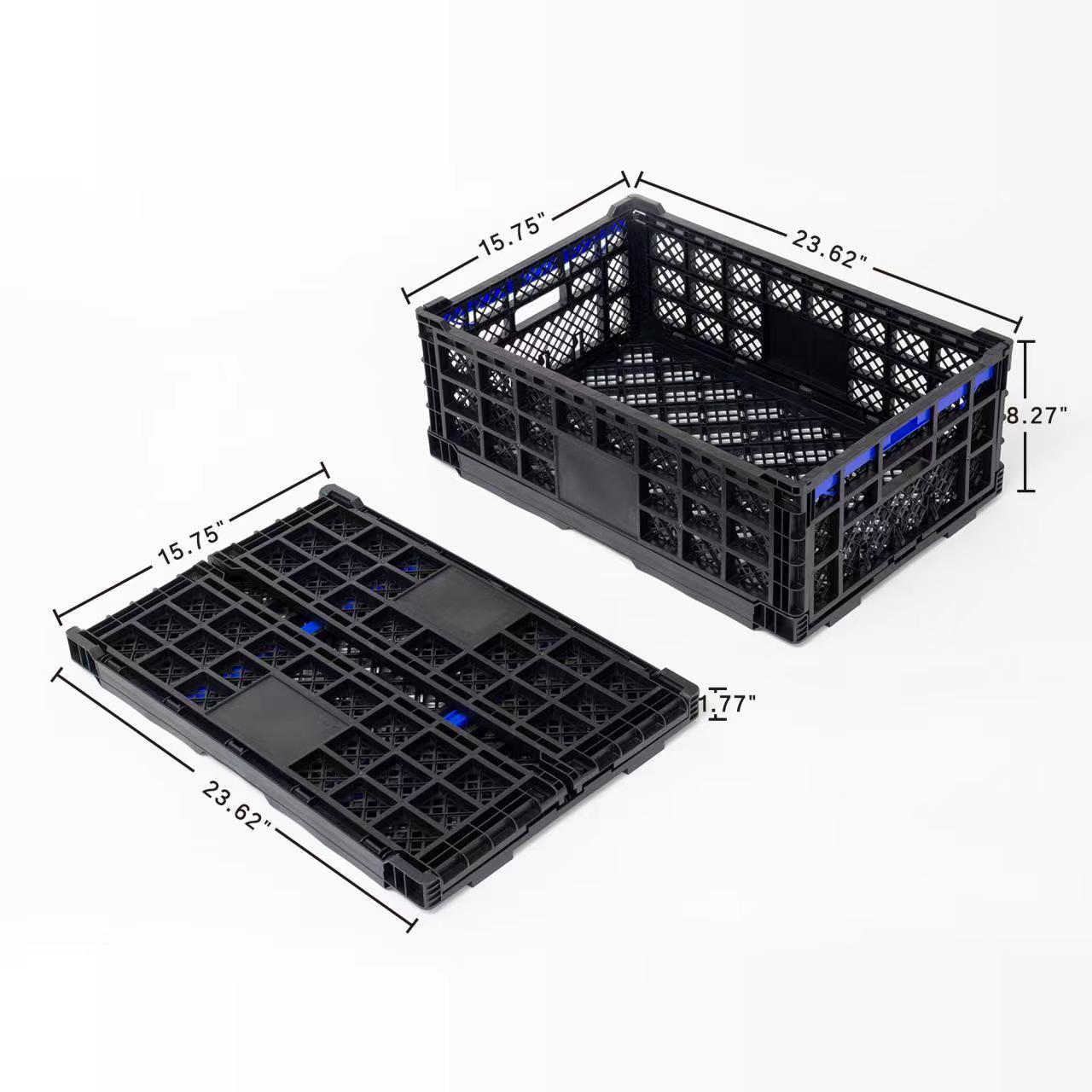 47L Collapsible Plastic Crates, Folding Storage Crates with Handles, 3 Packs