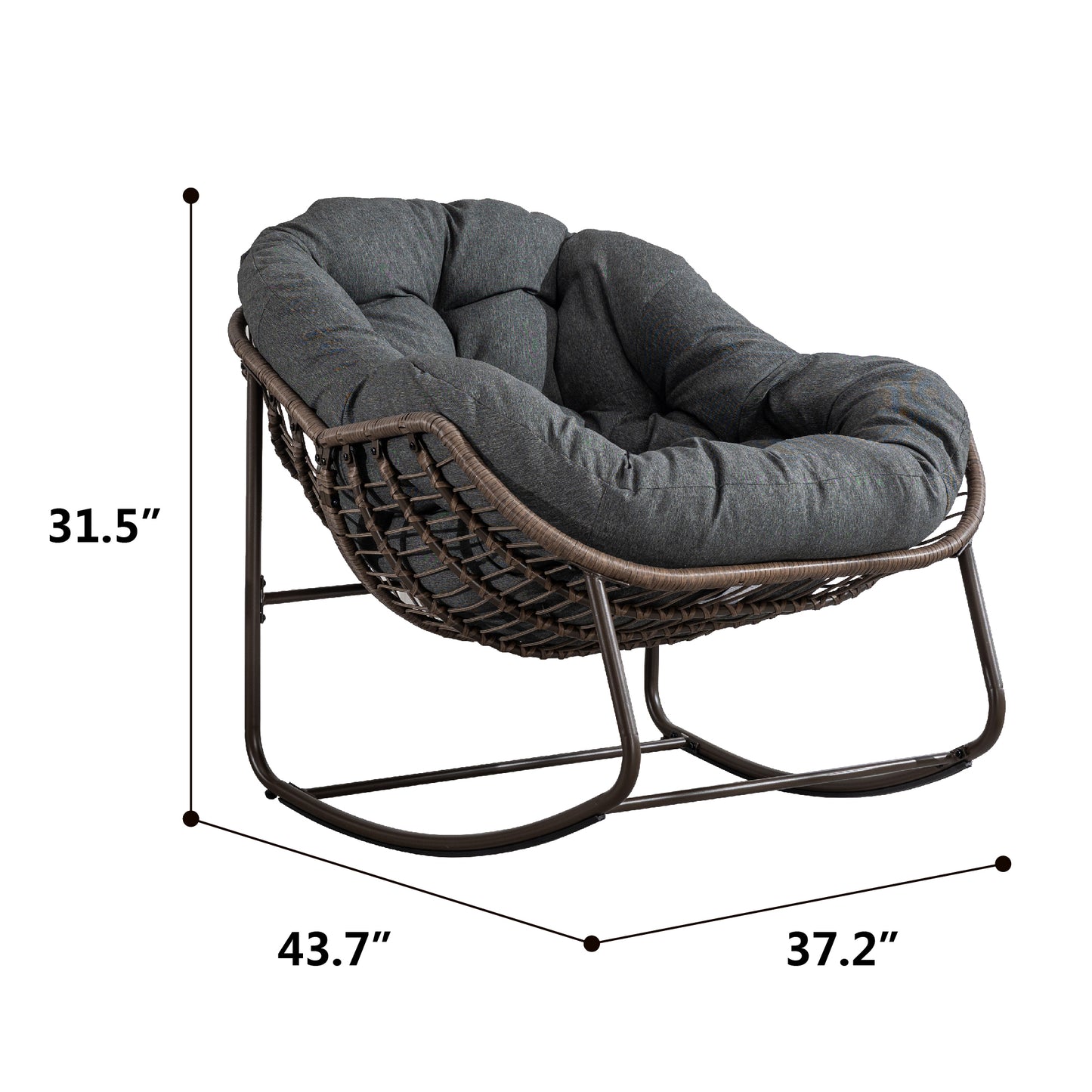 Outdoor Rattan Rocking Chair,Padded Cushion Rocker Recliner Chair Outdoor for Front Porch, Living Room, Patio, Garden, Grey